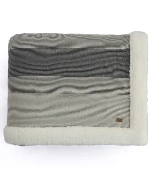 Regular Stripe Black Grey Cotton Knitted Double Bed Blanket layered with Warm Sherpa