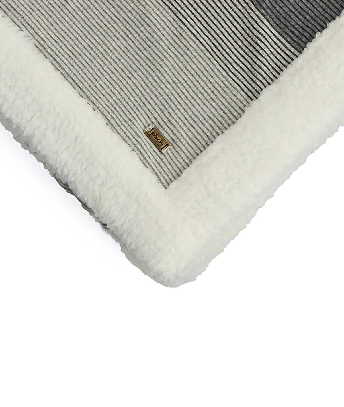 Regular Stripe Grey Natural Cotton Knitted Single Bed Blanket layered with Warm Sherpa Fabric
