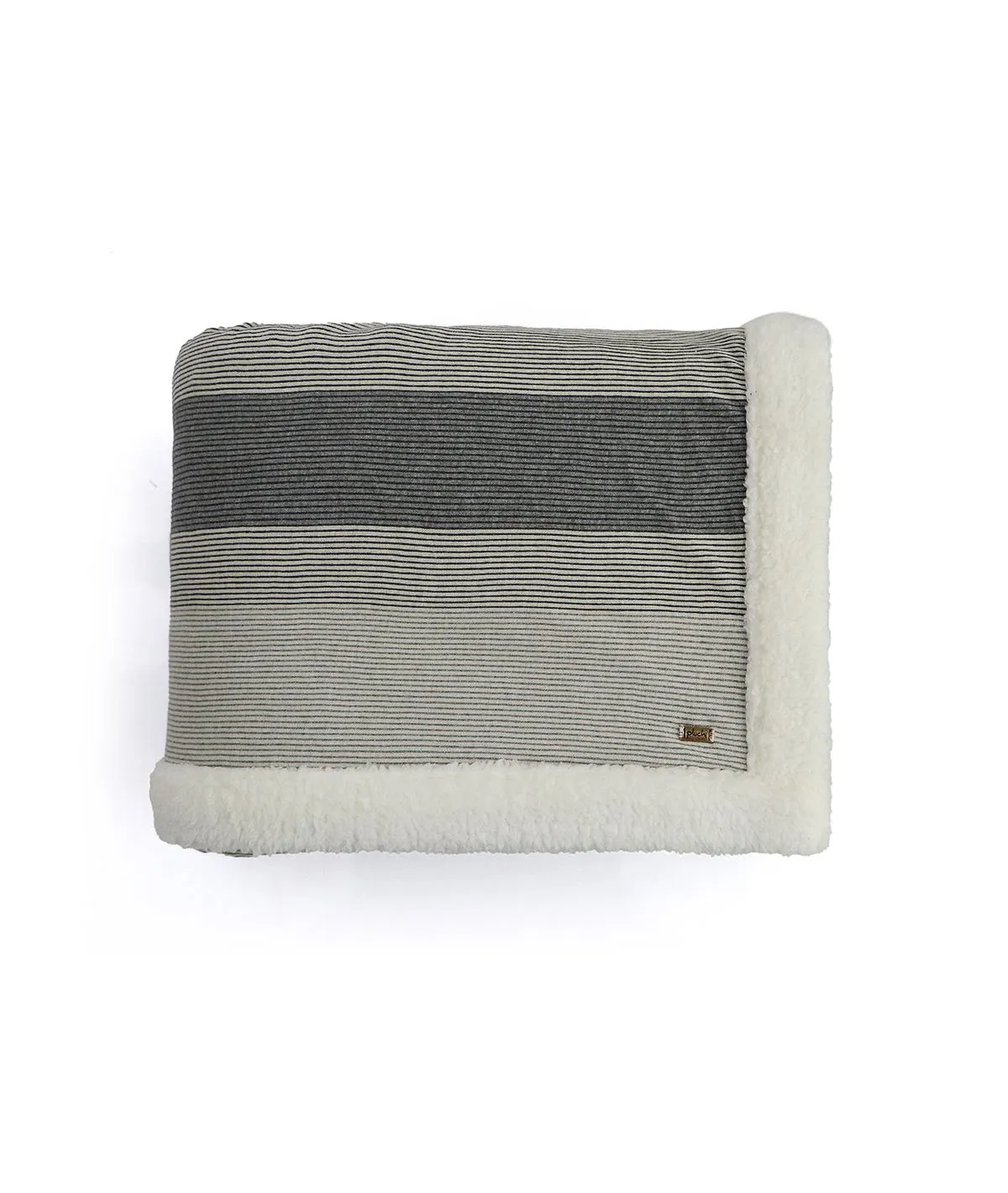 Regular Stripe Grey Natural Cotton Knitted Single Bed Blanket layered with Warm Sherpa Fabric