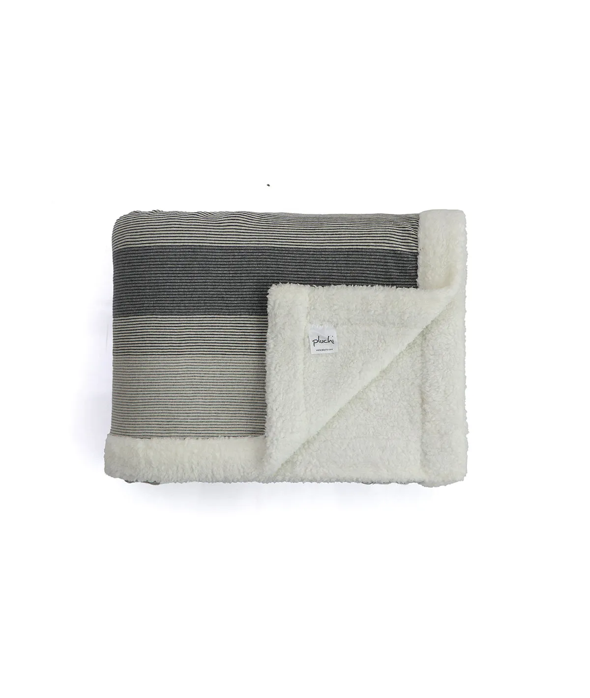 Regular Stripe Grey Natural Cotton Knitted Single Bed Blanket layered with Warm Sherpa Fabric