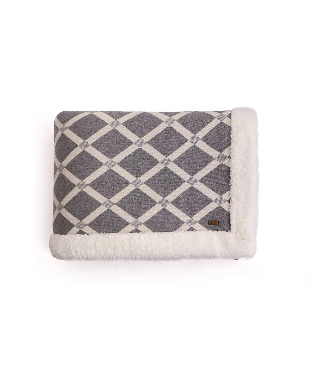 Rohmbus Medium Grey & Natural Cotton Knitted Single Bed Blanket layered with Warm Sherpa Fabric