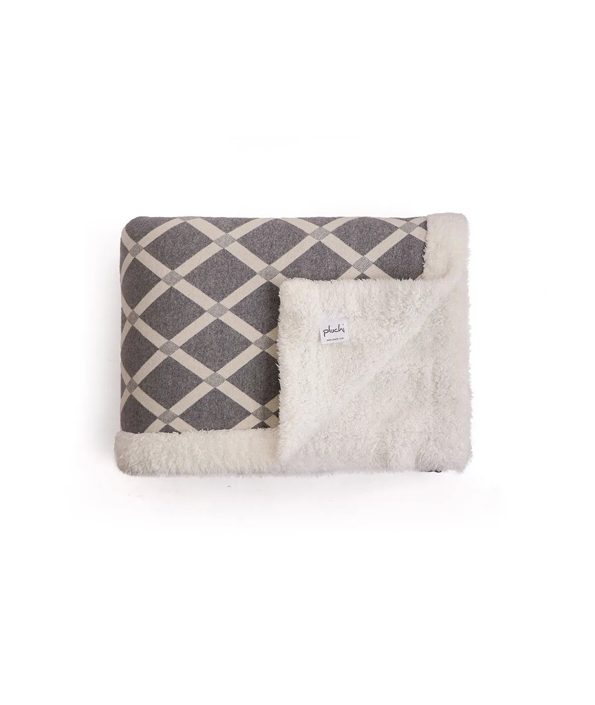 Rohmbus Medium Grey & Natural Cotton Knitted Single Bed Blanket layered with Warm Sherpa Fabric