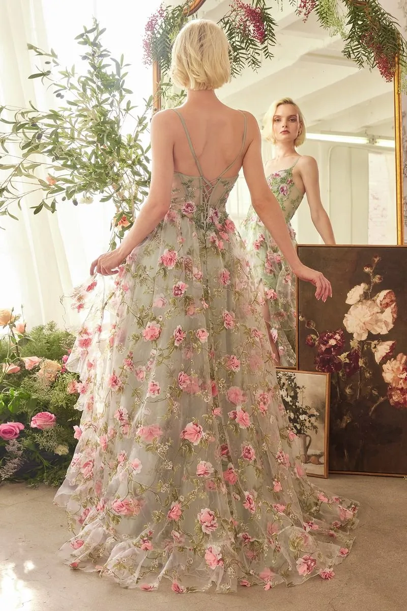 Sage Floral Print Layered A-Line Dress