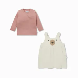 Sherpa Bear Pinafore & T-Shirt Outfit