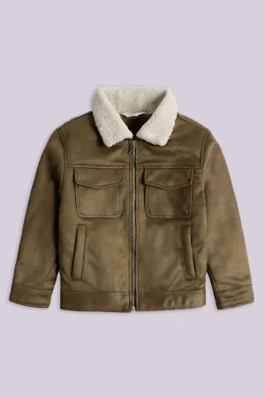 Sherpa Collar Faux Suede Jacket
