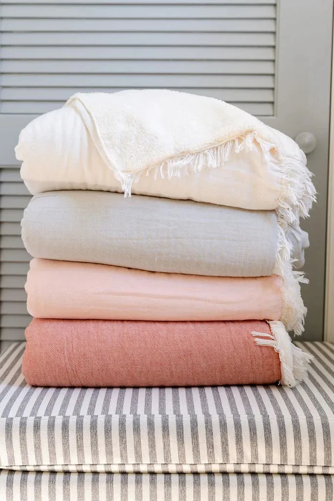 Solid Fleece Lined Throw - Ecru / White