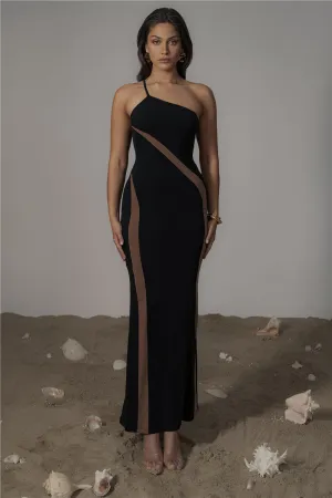 Sophie Patchwork One Shoulder Sexy Maxi Dress