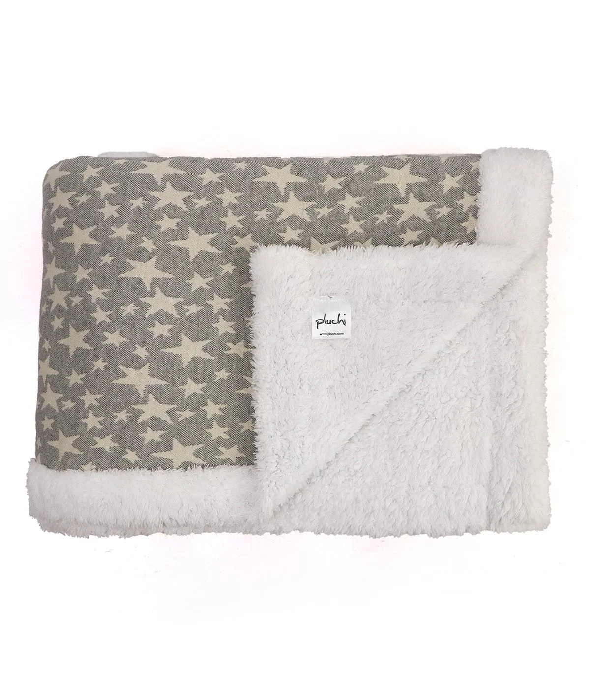 Star's Light Grey Melange & Natural Cotton Knitted Double Bed Blanket layered with Warm Sherpa Fabric