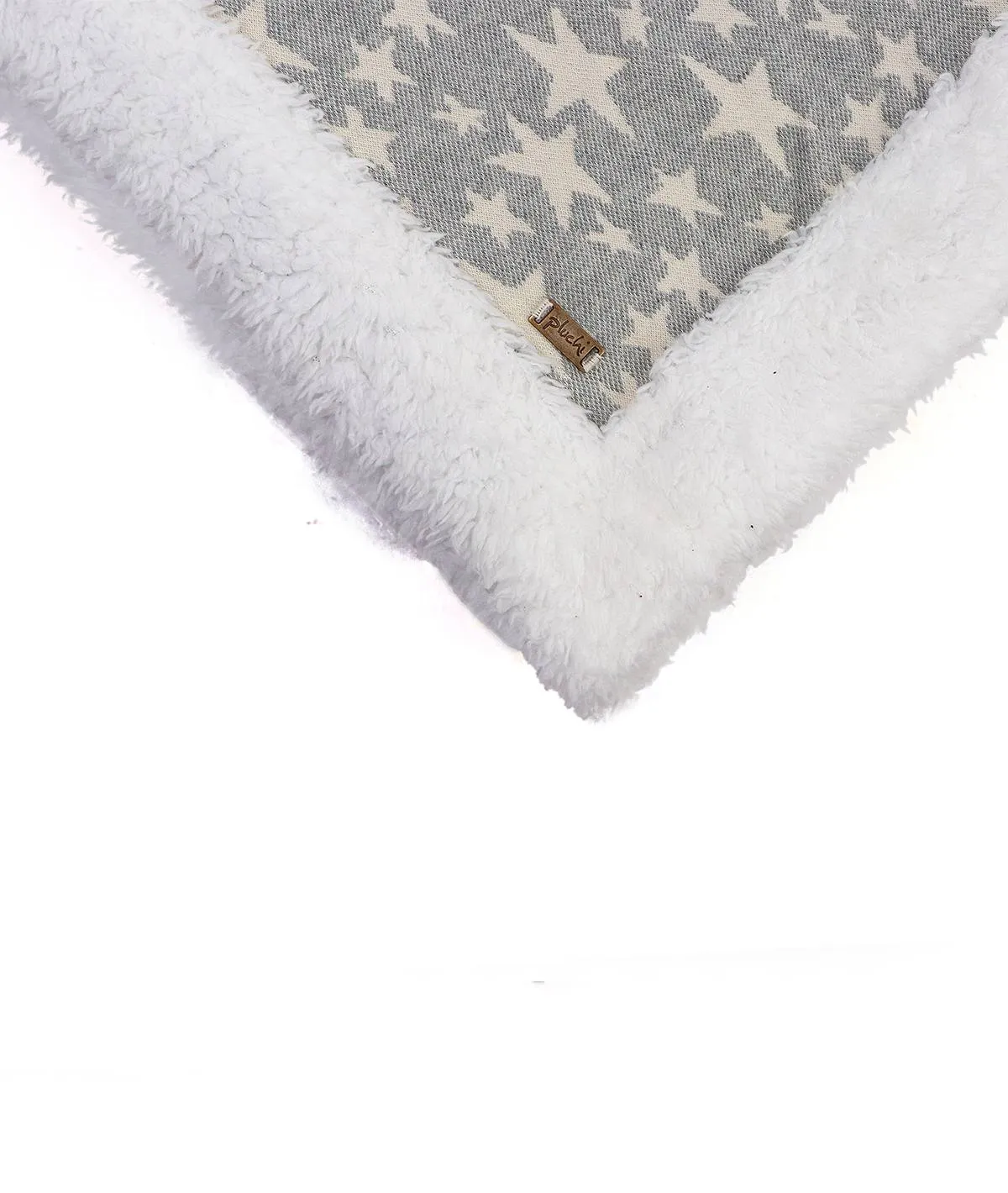 Star's Light Grey Melange & Natural Cotton Knitted Double Bed Blanket layered with Warm Sherpa Fabric