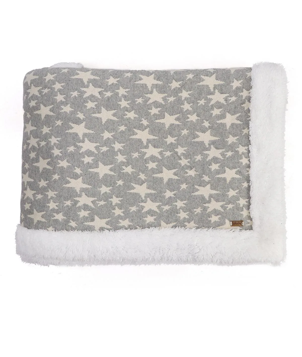 Star's Light Grey Melange & Natural Cotton Knitted Double Bed Blanket layered with Warm Sherpa Fabric
