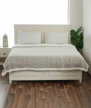 Star's Light Grey Melange & Natural Cotton Knitted Double Bed Blanket layered with Warm Sherpa Fabric