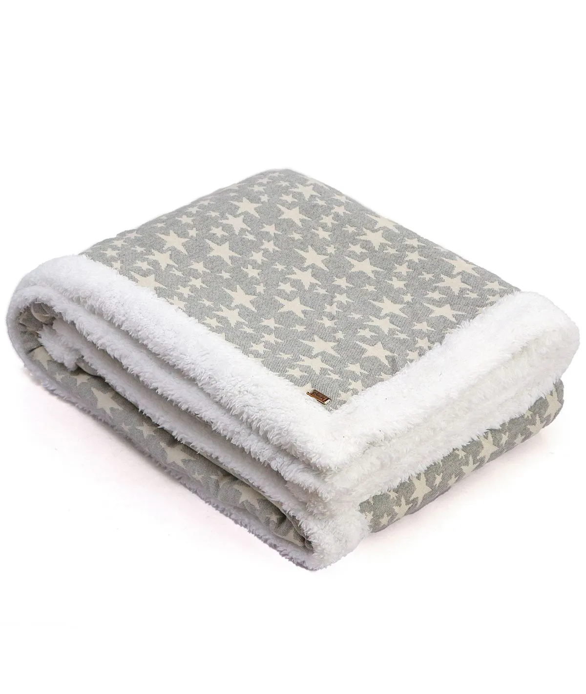 Star's Light Grey Melange & Natural Cotton Knitted Double Bed Blanket layered with Warm Sherpa Fabric