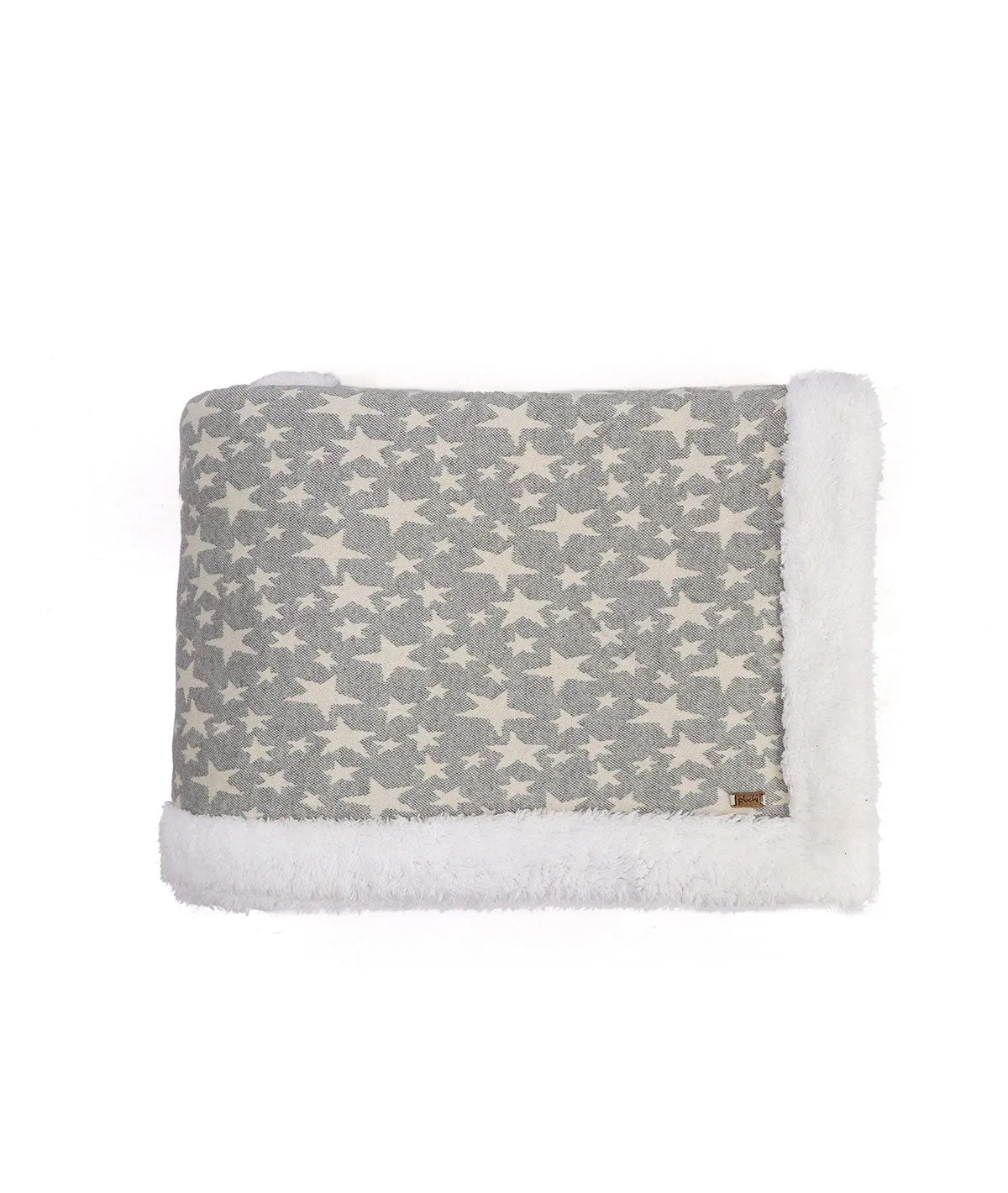 Star's - White & Lt. Grey Mel. Cotton Knitted Single Bed Blanket layered with Warm Sherpa Fabric