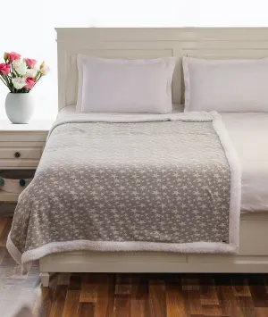 Star's - White & Lt. Grey Mel. Cotton Knitted Single Bed Blanket layered with Warm Sherpa Fabric