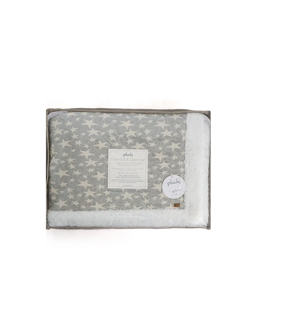 Star's - White & Lt. Grey Mel. Cotton Knitted Single Bed Blanket layered with Warm Sherpa Fabric