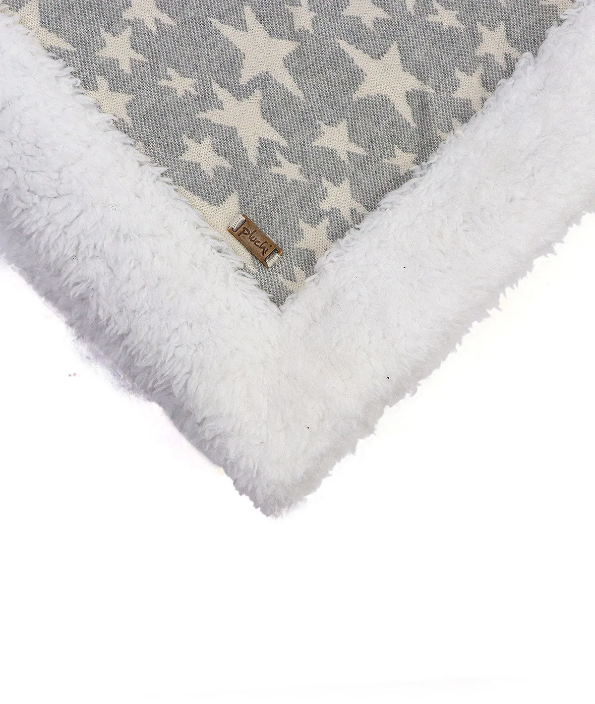 Star's - White & Lt. Grey Mel. Cotton Knitted Single Bed Blanket layered with Warm Sherpa Fabric