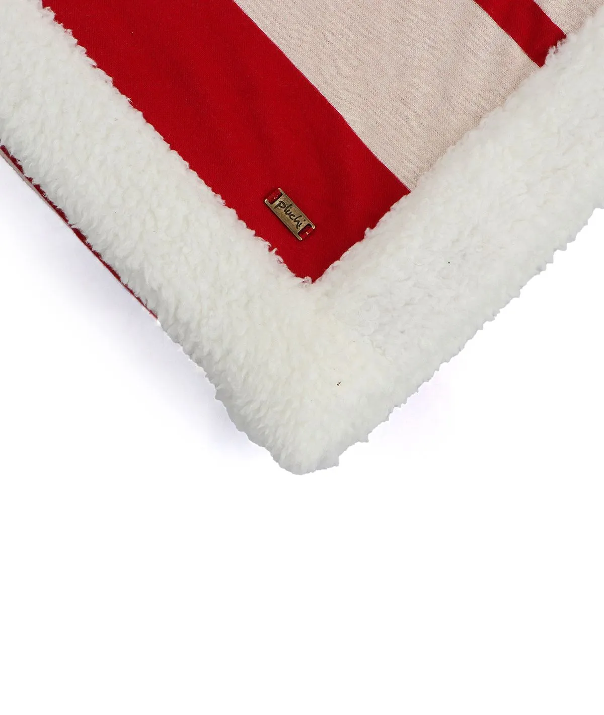 Stripe Star Red & Natural Cotton Knitted Single Bed Blanket layered with Warm Sherpa Fabric