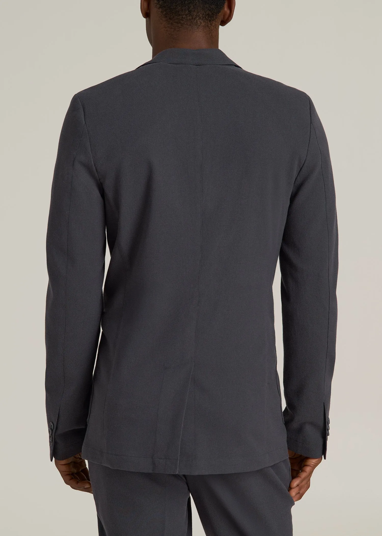 Textured Garment Washed Stretch Cotton Tall Blazer in Iron Grey