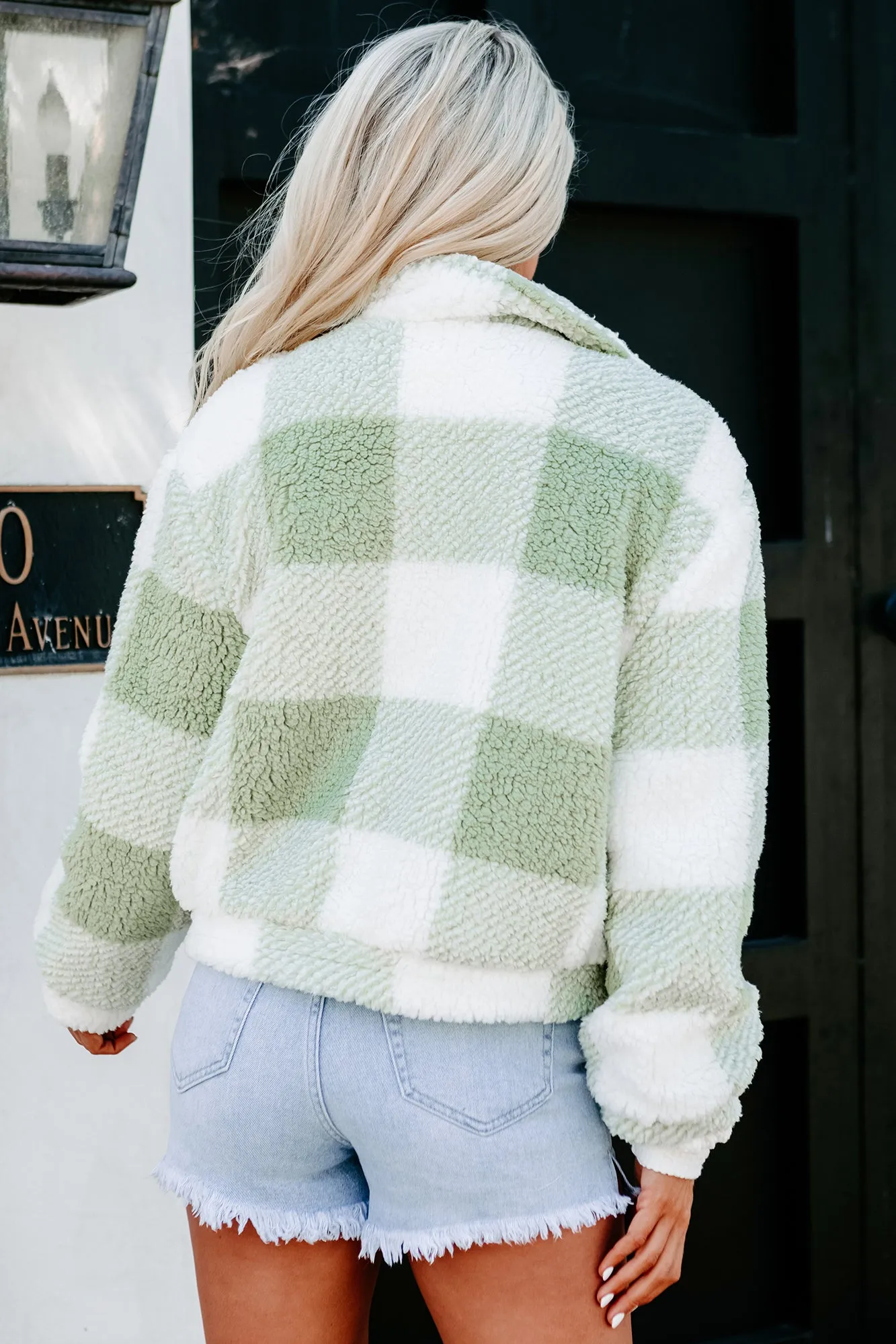 The Great Outdoors Plaid Teddy Jacket (Pistachio)