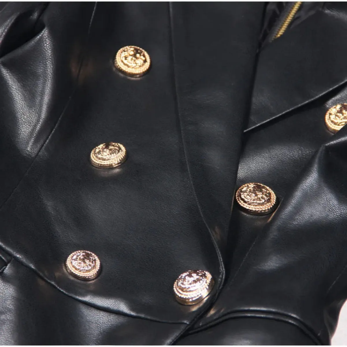 Trend4us Luxe Double-Breasted Faux Leather Blazer Dress