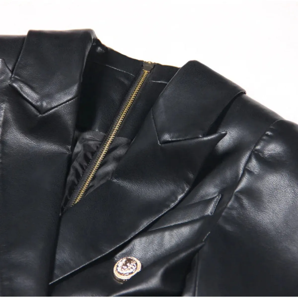 Trend4us Luxe Double-Breasted Faux Leather Blazer Dress