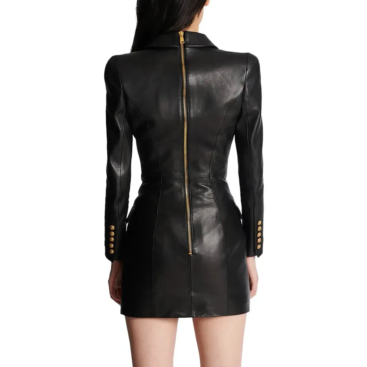 Trend4us Luxe Double-Breasted Faux Leather Blazer Dress