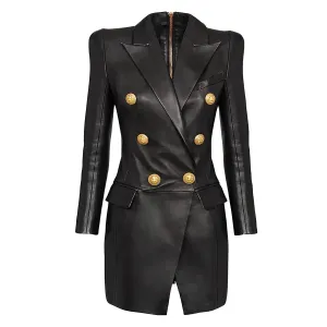 Trend4us Luxe Double-Breasted Faux Leather Blazer Dress