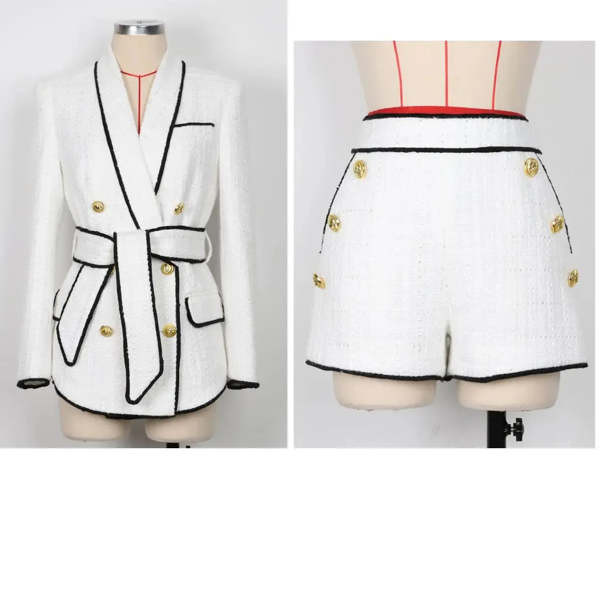 Trend4us Women’s Chic Tweed Double-Breasted Blazer Set