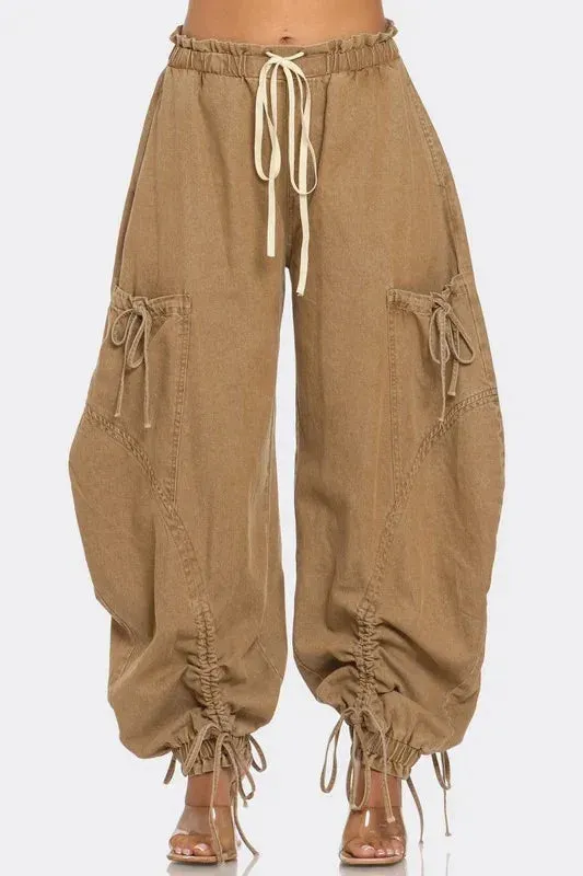 Trend4us Women's Oversized Drawstring Cargo Denim Pants