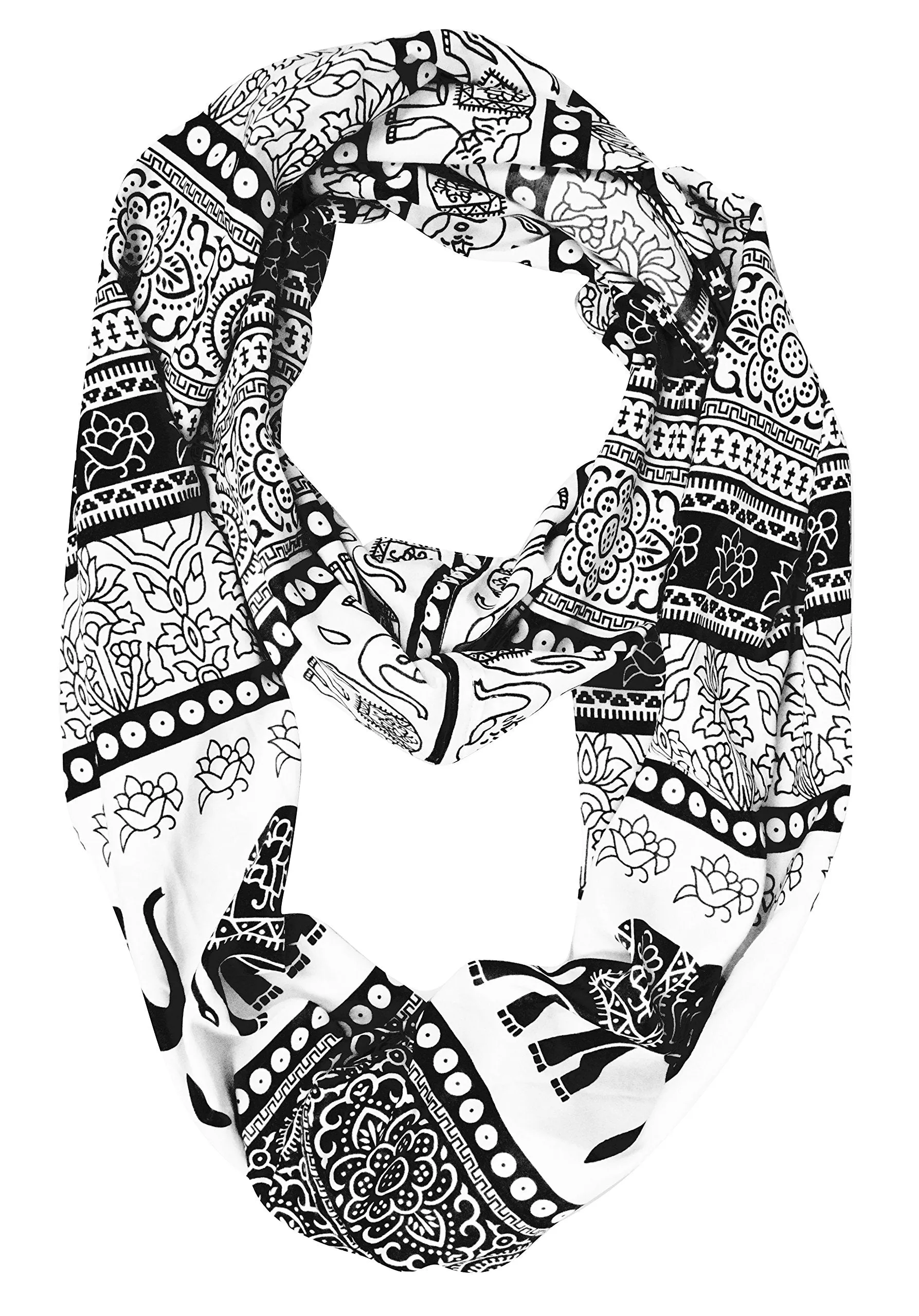 Tribal Paisley Floral Elephant Animal Print Infinity Loop Scarf