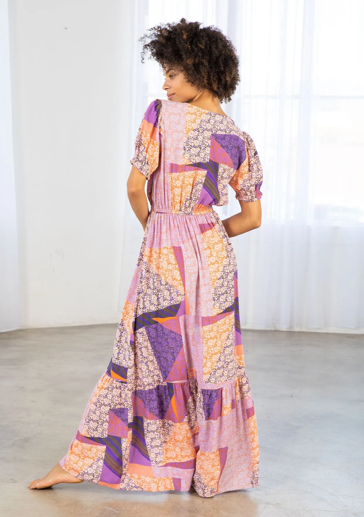 Vibrant Bohemian Short Sleeve Maxi Dress