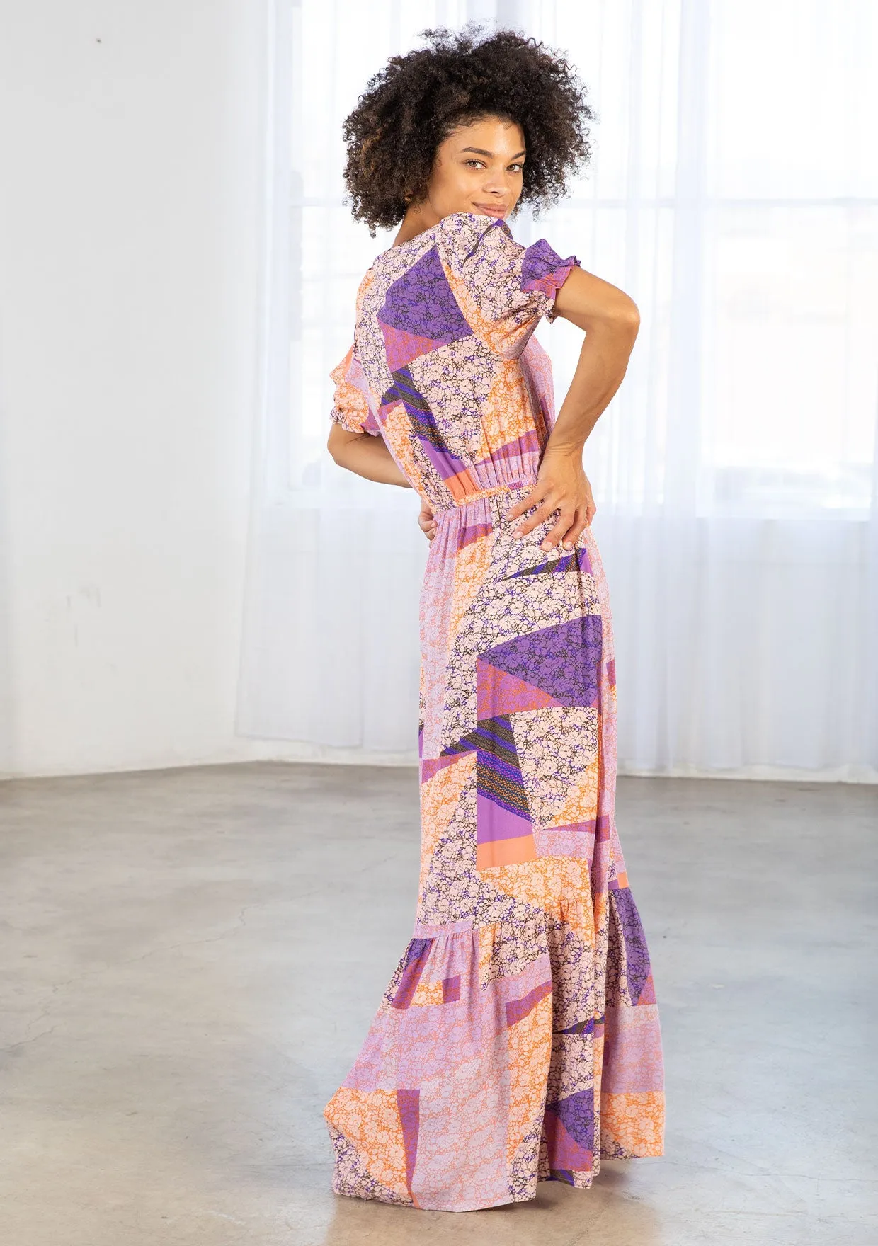 Vibrant Bohemian Short Sleeve Maxi Dress