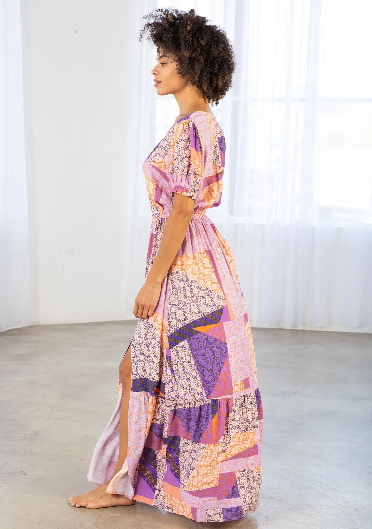 Vibrant Bohemian Short Sleeve Maxi Dress
