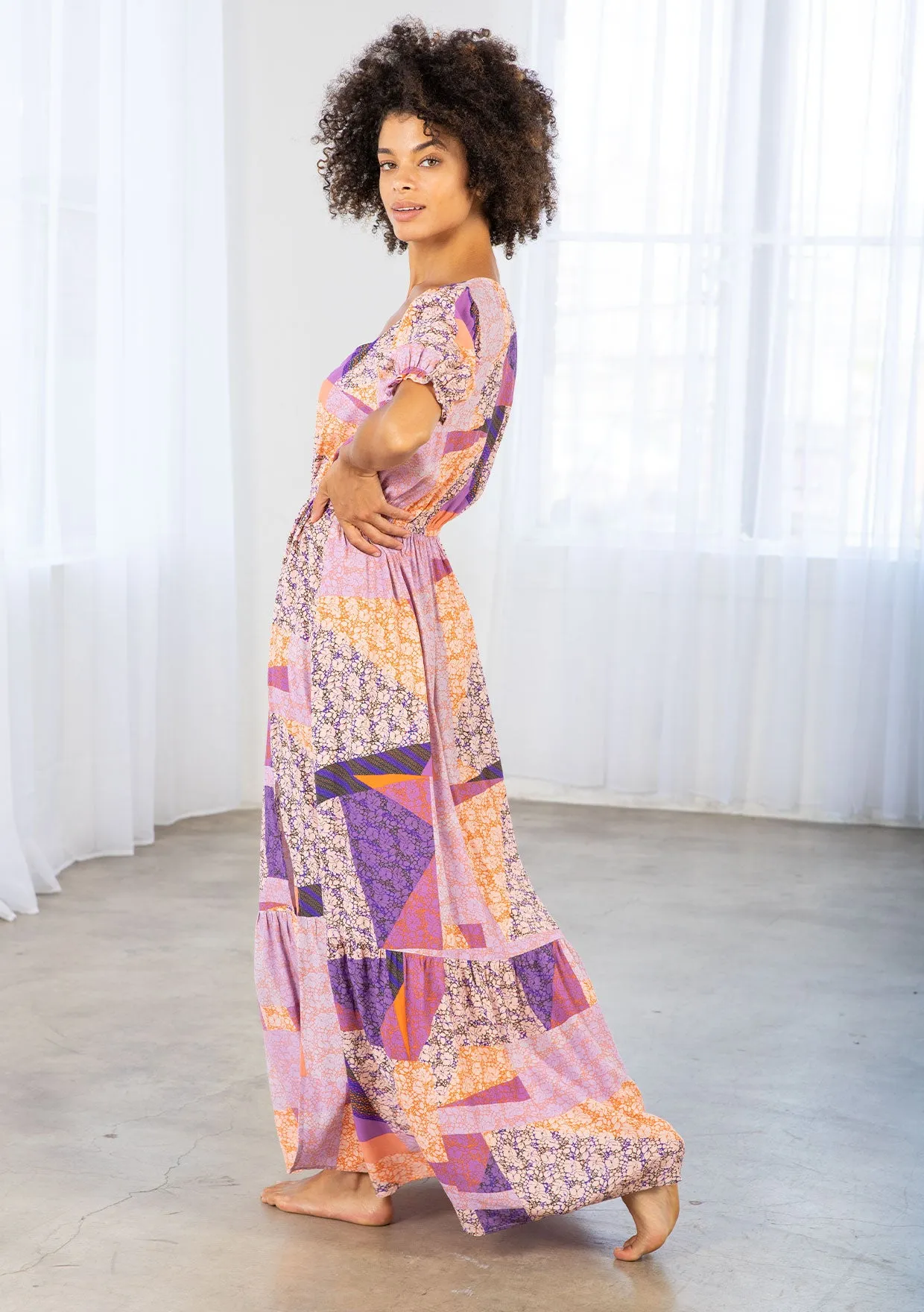 Vibrant Bohemian Short Sleeve Maxi Dress