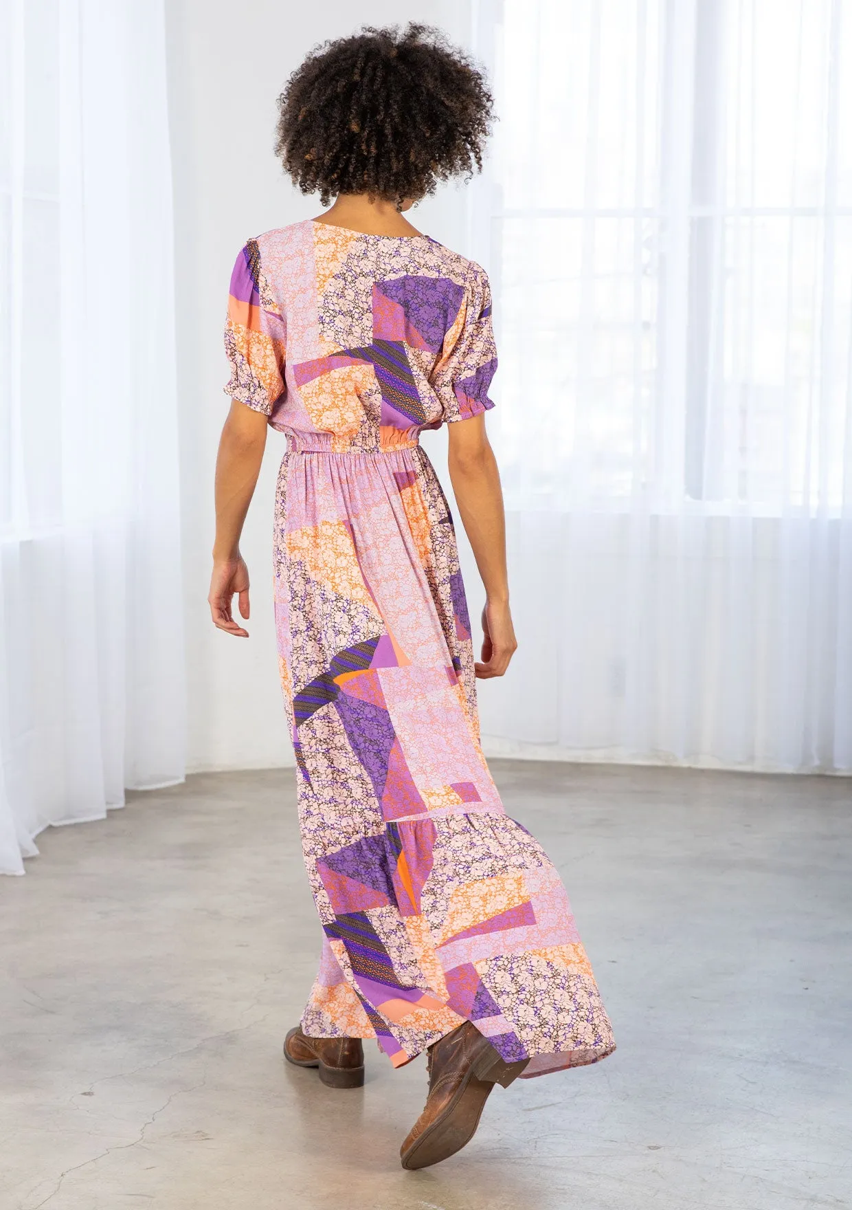 Vibrant Bohemian Short Sleeve Maxi Dress