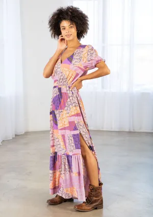 Vibrant Bohemian Short Sleeve Maxi Dress