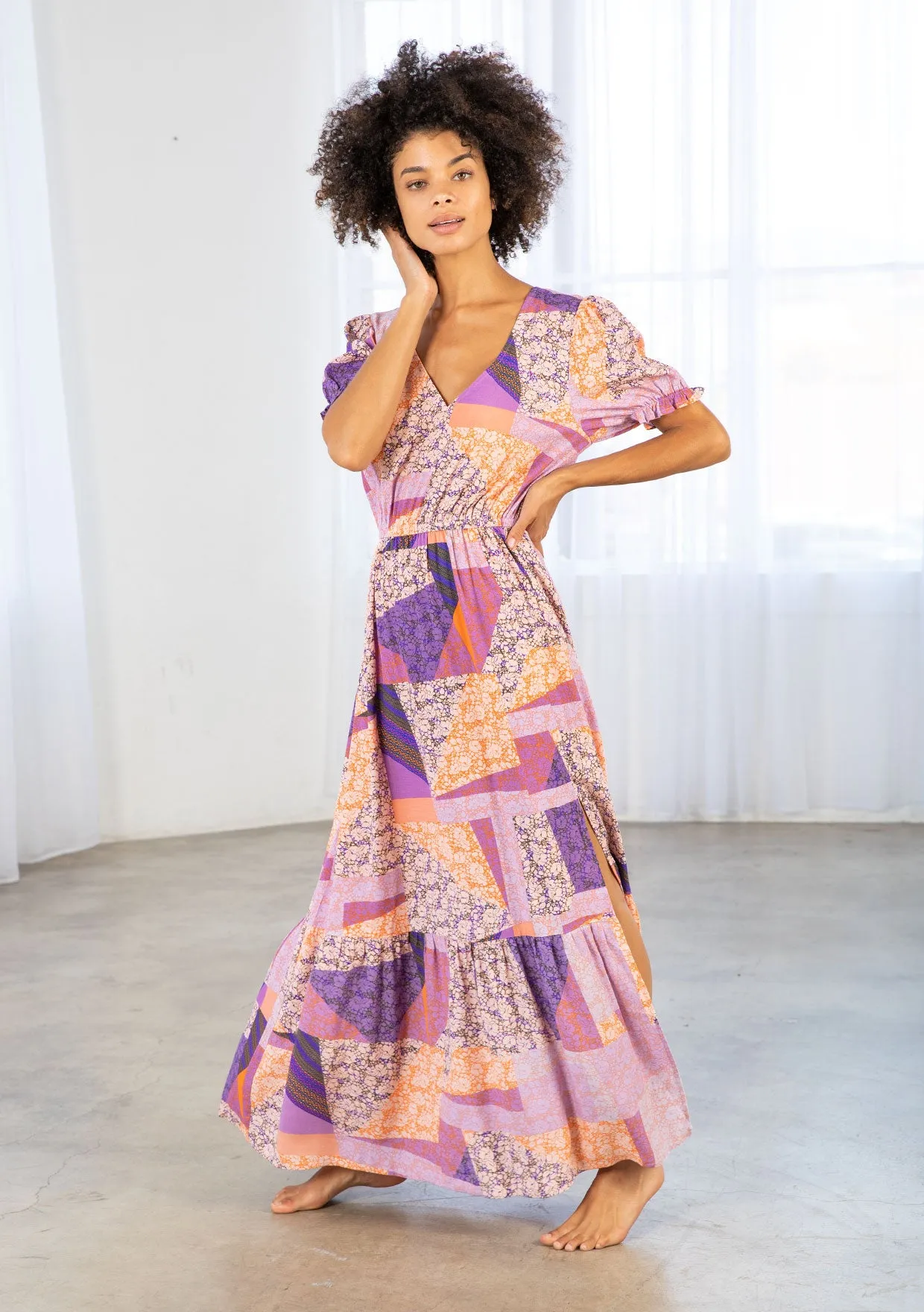 Vibrant Bohemian Short Sleeve Maxi Dress