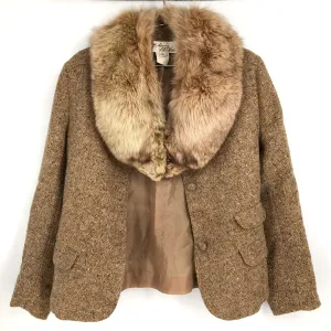 Vintage Adolph Schuman for Lilli Ann Women's Luxury Tan Wool Coat w/ Fur Collar