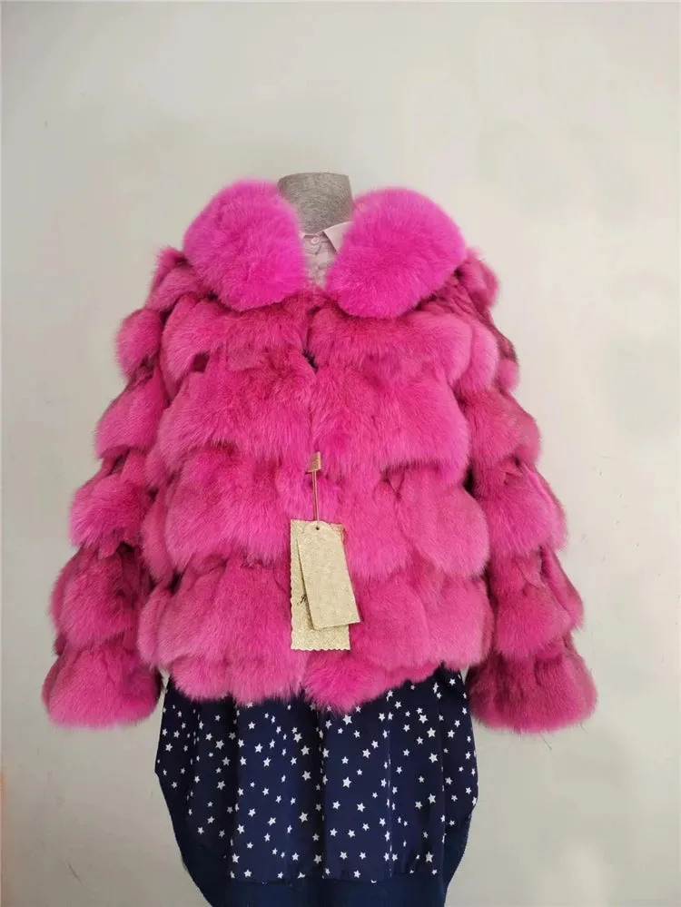 Women's Genuine Fox Fur Coat – Thick, Warm, Short-Style Natural Fox Fur Winter Jacket