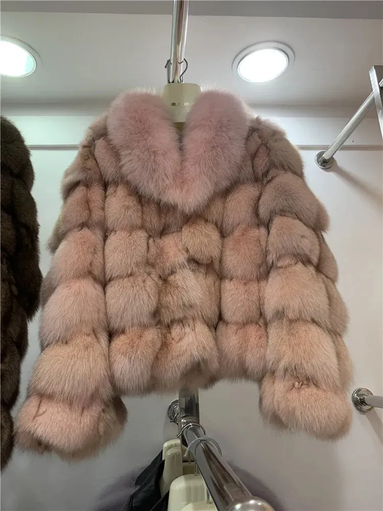 Women's Genuine Fox Fur Coat – Thick, Warm, Short-Style Natural Fox Fur Winter Jacket