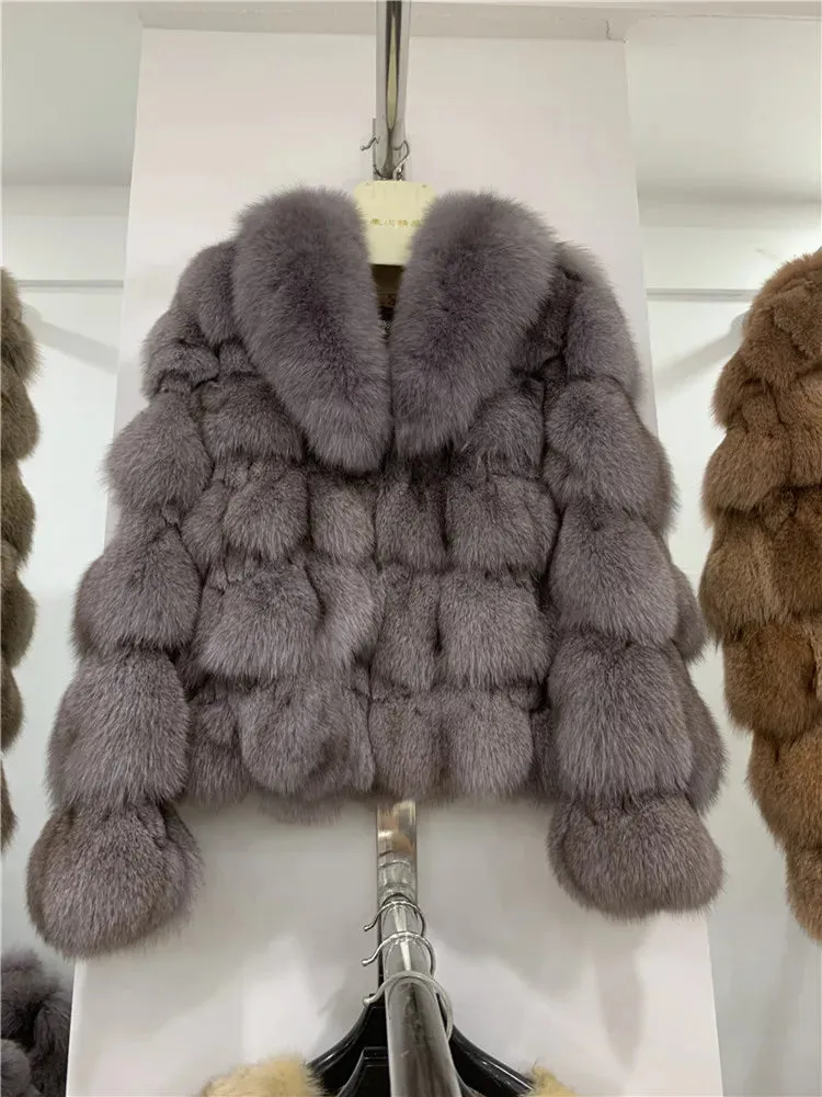 Women's Genuine Fox Fur Coat – Thick, Warm, Short-Style Natural Fox Fur Winter Jacket
