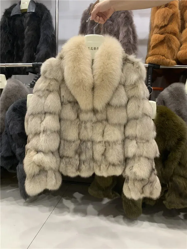 Women's Genuine Fox Fur Coat – Thick, Warm, Short-Style Natural Fox Fur Winter Jacket