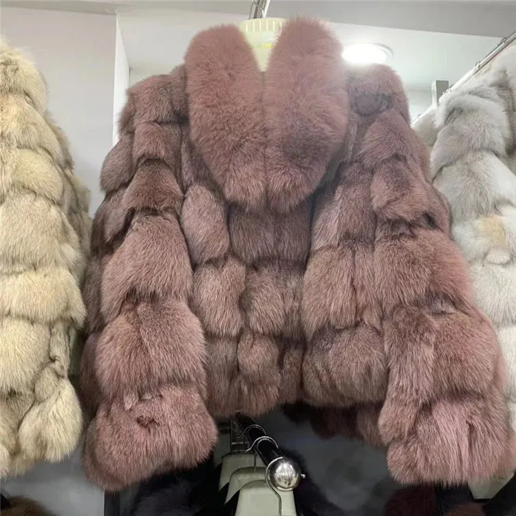Women's Genuine Fox Fur Coat – Thick, Warm, Short-Style Natural Fox Fur Winter Jacket