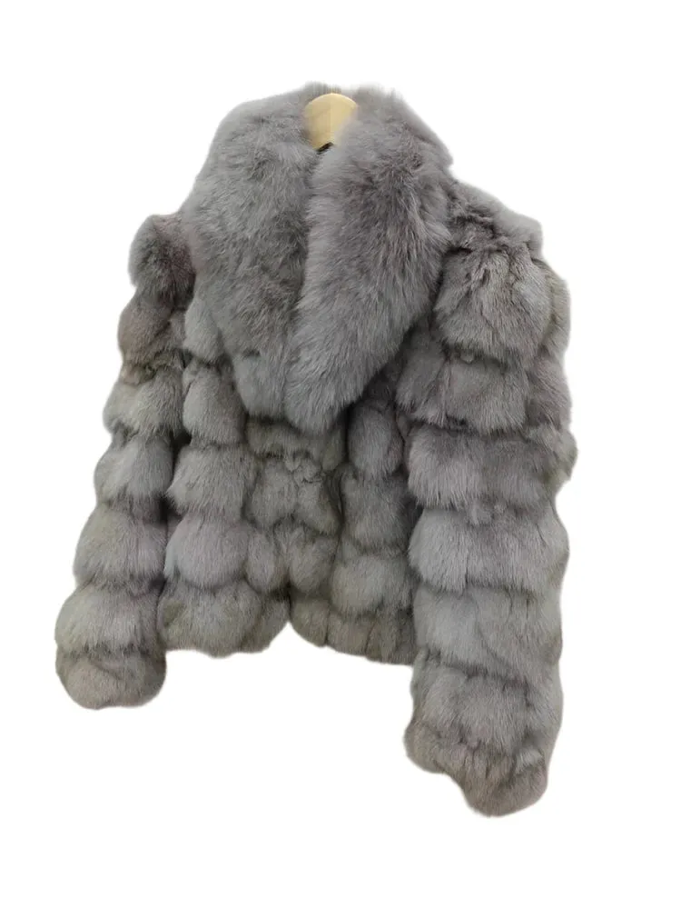 Women's Genuine Fox Fur Coat – Thick, Warm, Short-Style Natural Fox Fur Winter Jacket