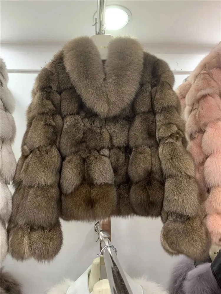 Women's Genuine Fox Fur Coat – Thick, Warm, Short-Style Natural Fox Fur Winter Jacket