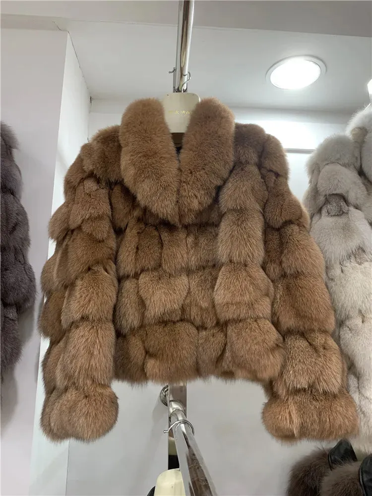 Women's Genuine Fox Fur Coat – Thick, Warm, Short-Style Natural Fox Fur Winter Jacket