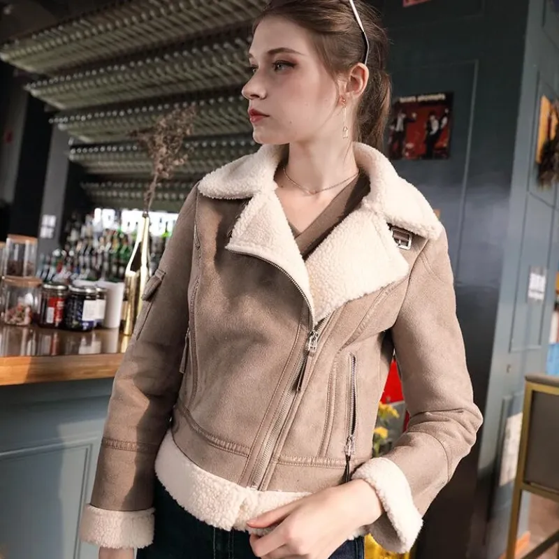 Women's Winter Warm Faux Sheepskin Coat With Fur