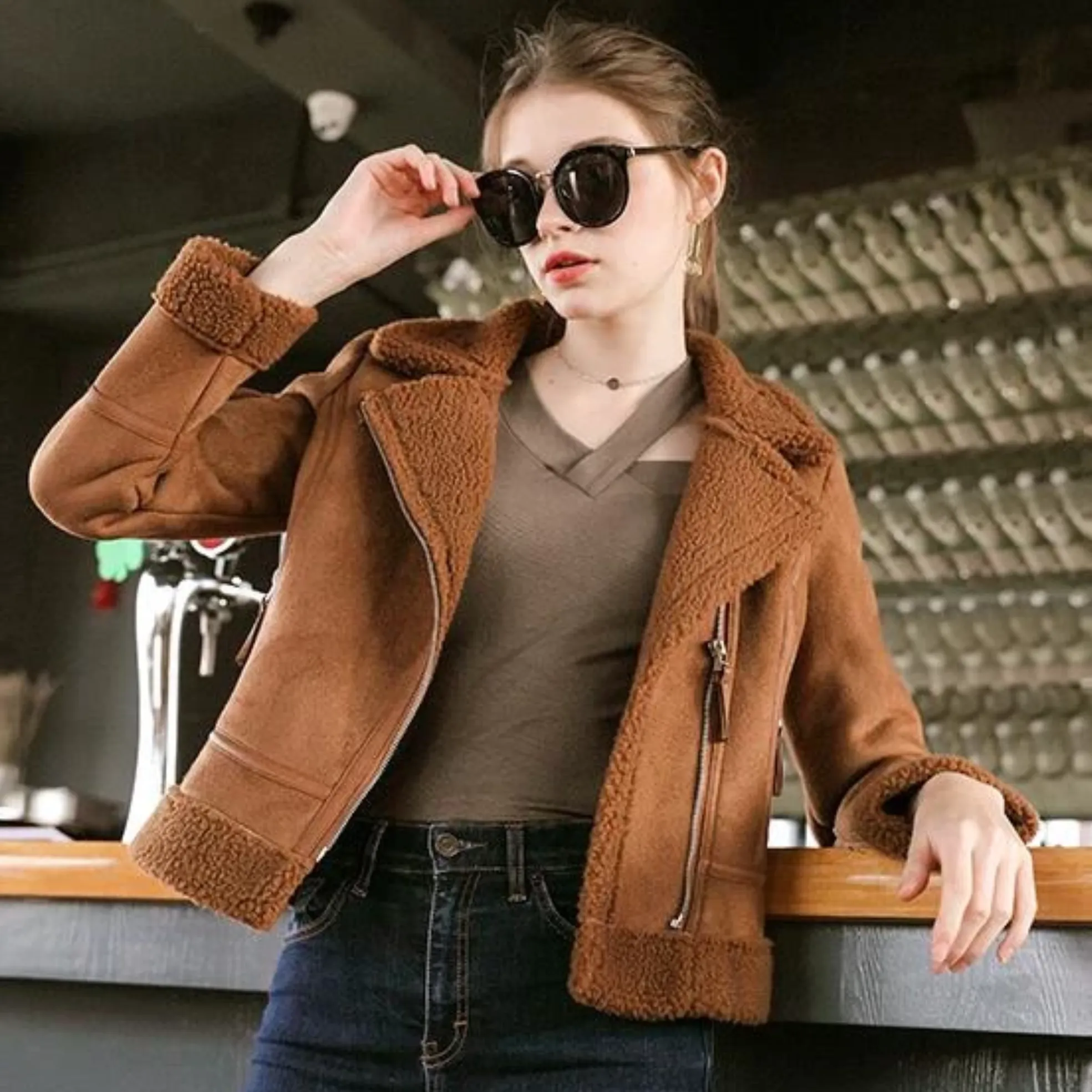 Women's Winter Warm Faux Sheepskin Coat With Fur