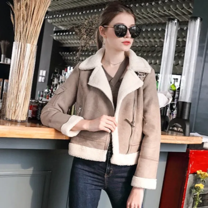 Women's Winter Warm Faux Sheepskin Coat With Fur